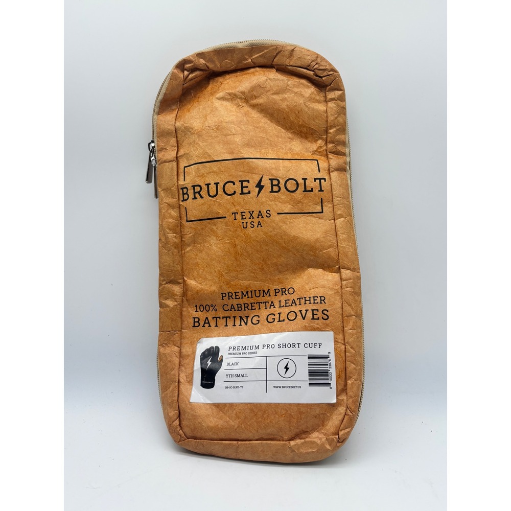 Bruce Bolt Premium Pro Short Cuff Batting Gloves Youth Small Black Leather